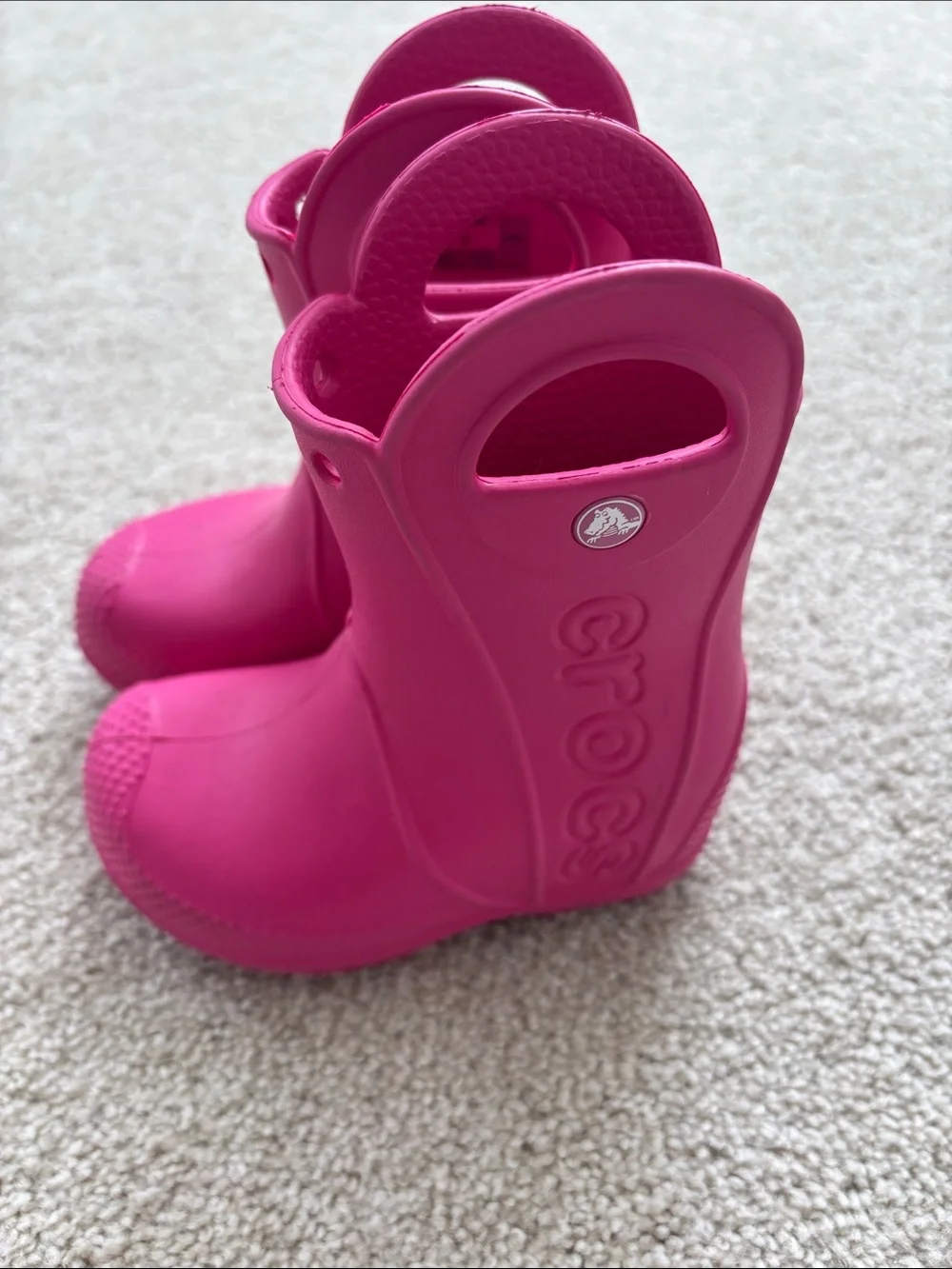 CROCS Kids Hot Pink Pull-On Rain Boots with Handles